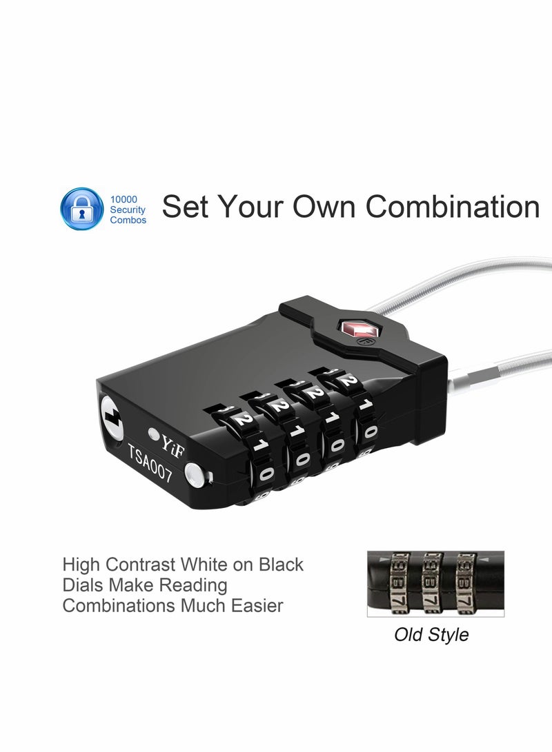 KASTWAVE Luggage Lock, Password Travel Lock, TSA Approved Luggage Locks with Steel Cable 4 Digit Combination Lock for Travel Bag Suitcases Backpacks Storage Cabinets (2 Pcs Black) - Image 2