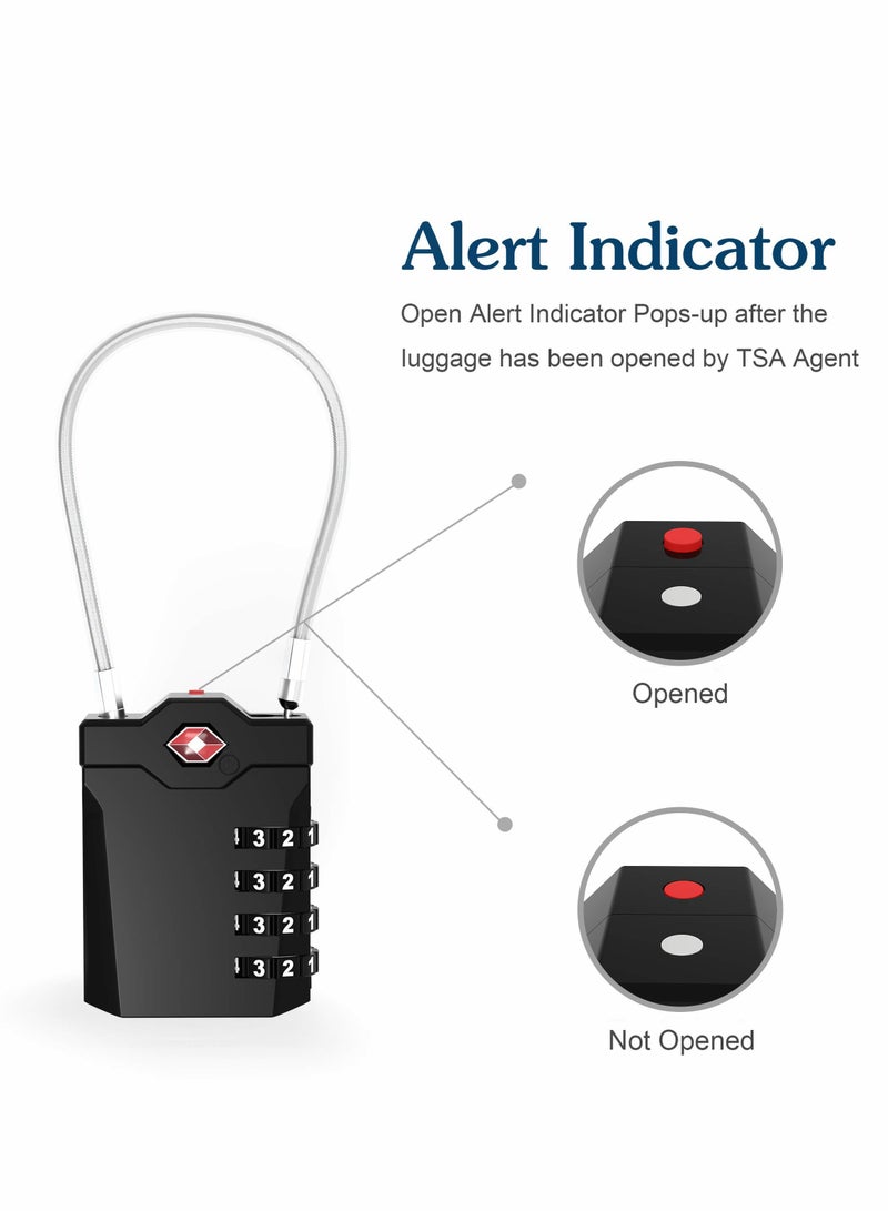 KASTWAVE Luggage Lock, Password Travel Lock, TSA Approved Luggage Locks with Steel Cable 4 Digit Combination Lock for Travel Bag Suitcases Backpacks Storage Cabinets (2 Pcs Black) - Image 3