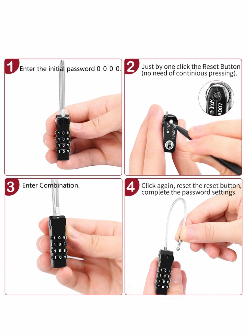 KASTWAVE Luggage Lock, Password Travel Lock, TSA Approved Luggage Locks with Steel Cable 4 Digit Combination Lock for Travel Bag Suitcases Backpacks Storage Cabinets (2 Pcs Black) - Image 4