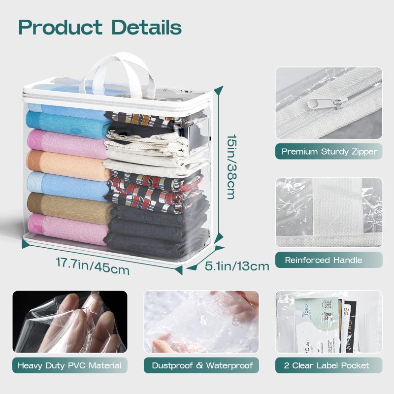 Hopack 5PACK Clear Zippered Storage Bag for Clothes, 22L Clear Storage Bags, and Blanket Storage Bags for Bedding, Blankets, Comforters, Clothing, Books, DVD & CD (White) - Image 2