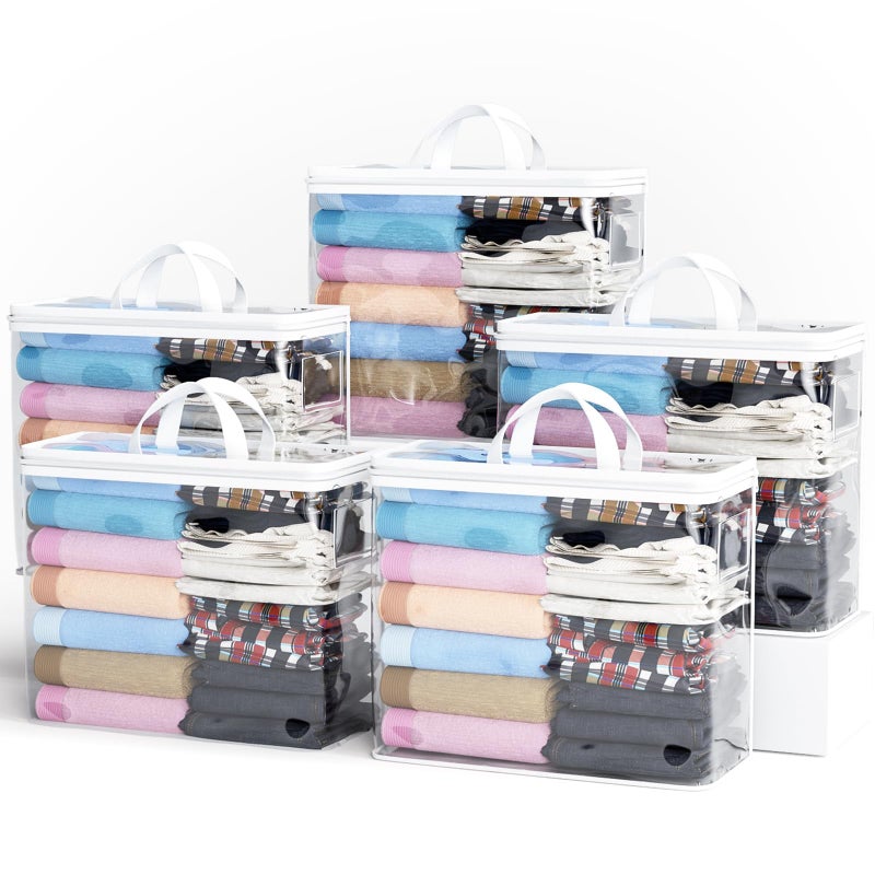 Hopack 5PACK Clear Zippered Storage Bag for Clothes, 22L Clear Storage Bags, and Blanket Storage Bags for Bedding, Blankets, Comforters, Clothing, Books, DVD & CD (White) - Image 1