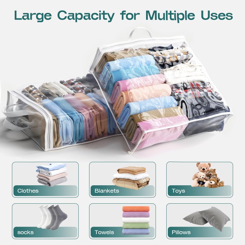 Hopack 5PACK Clear Zippered Storage Bag for Clothes, 22L Clear Storage Bags, and Blanket Storage Bags for Bedding, Blankets, Comforters, Clothing, Books, DVD & CD (White) - Image 3