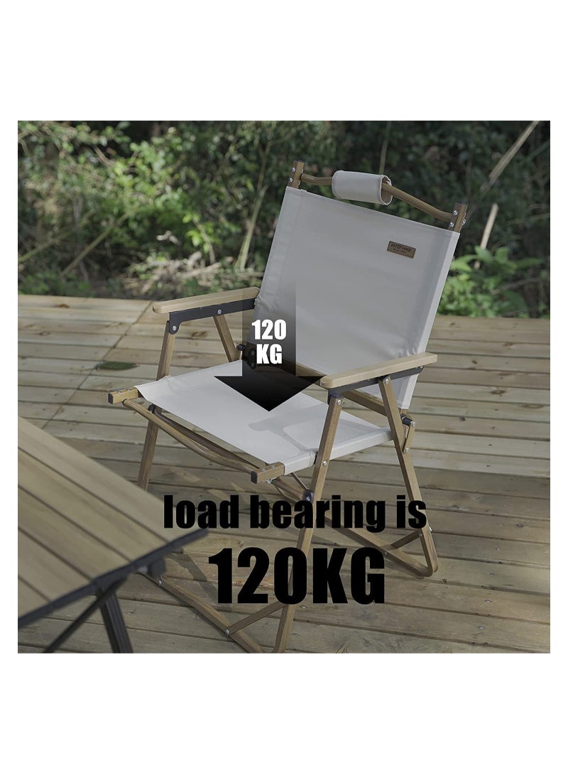 GGEROU كرسي تخييم للنزهات على الشاطئ، كرسي محمول قابل للطي للتخييم والصيد مع مقبض خشبي ودعامة من الألومنيوم، كرسي ثابت للنزهات الخارجية (صغير، بيج) - Image 4
