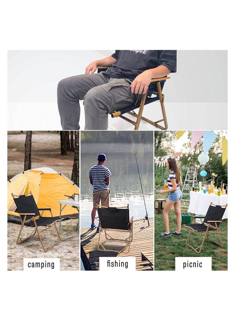 GGEROU كرسي تخييم للنزهات على الشاطئ، كرسي محمول قابل للطي للتخييم والصيد مع مقبض خشبي ودعامة من الألومنيوم، كرسي ثابت للنزهات الخارجية (صغير، بيج) - Image 5