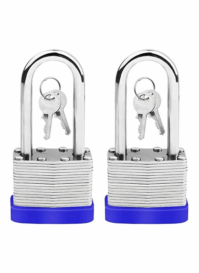 Generic - Long Shackle Pad Lock, 2 Pack Steel Pad Lock Padlock with Keys Heavy Duty Laminated Steel Key Pad Lock Secure Safety Tool for Home Garden Garage Fence Shed Indoor Outdoor - Image 1