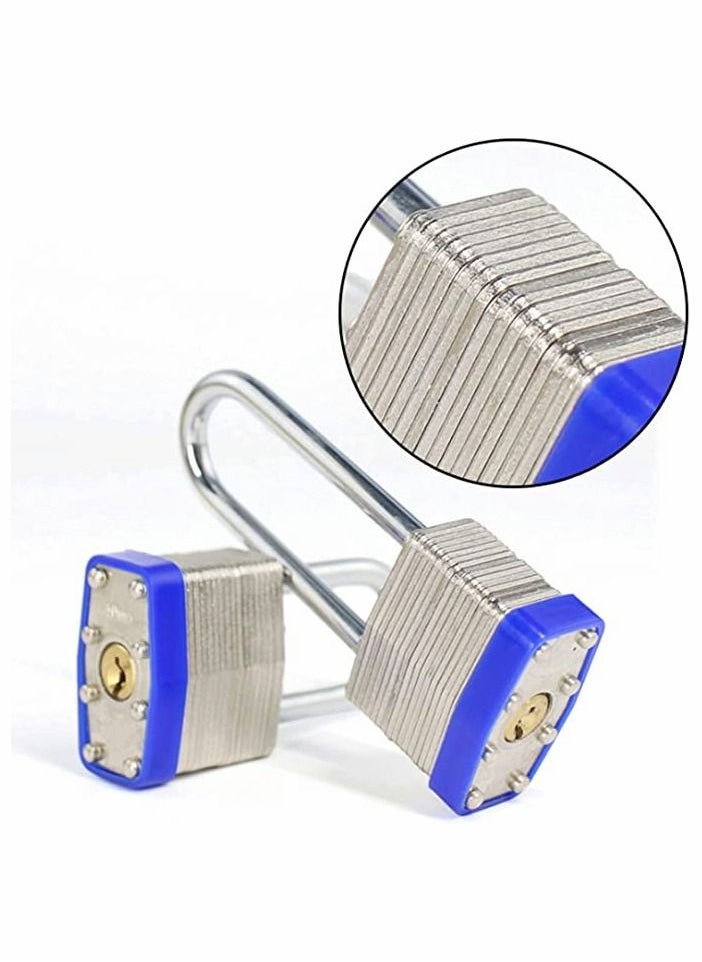 Generic - Long Shackle Pad Lock, 2 Pack Steel Pad Lock Padlock with Keys Heavy Duty Laminated Steel Key Pad Lock Secure Safety Tool for Home Garden Garage Fence Shed Indoor Outdoor - Image 1