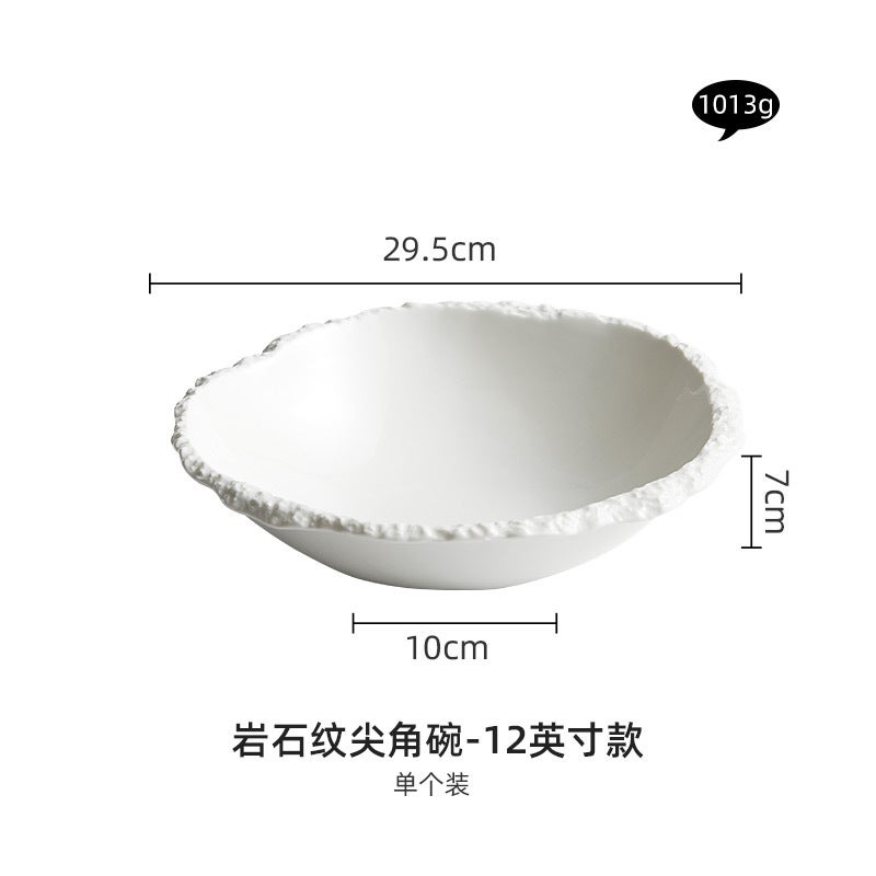White Ceramic Soup Bowl with Rock Pattern 12 "Pointed Rock Bowl