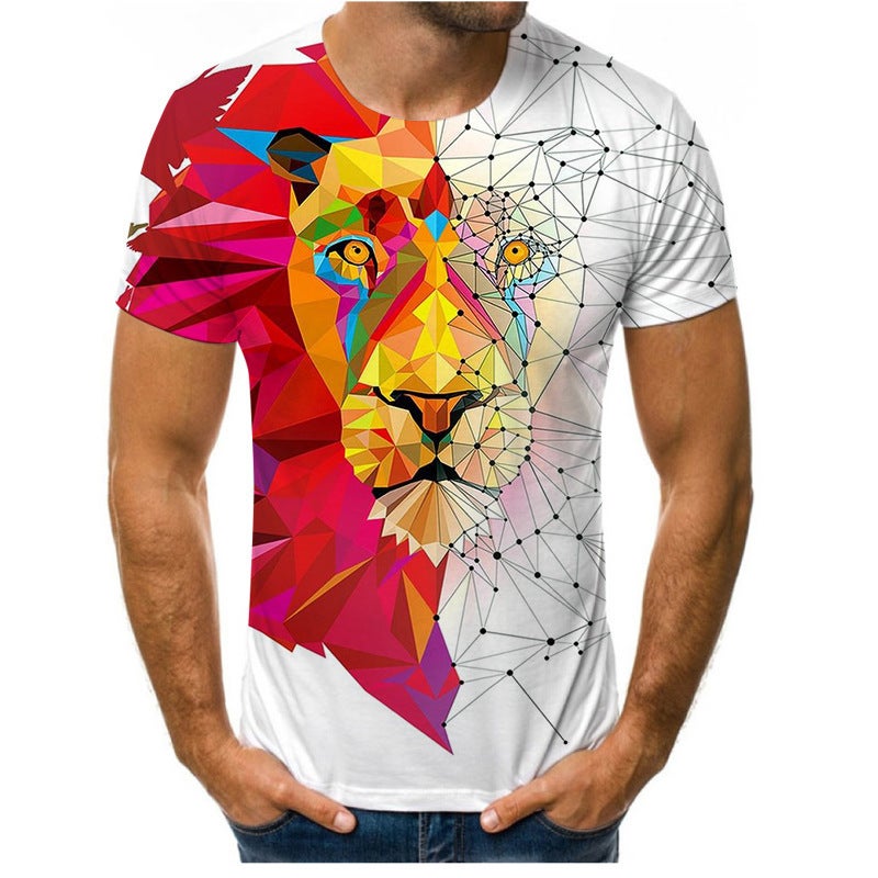Men'S Short-Sleeved T-Shirt Lion Tiger 3D Digital Printing Round Neck T-Shirt Short-Sleeved Top - Image 1