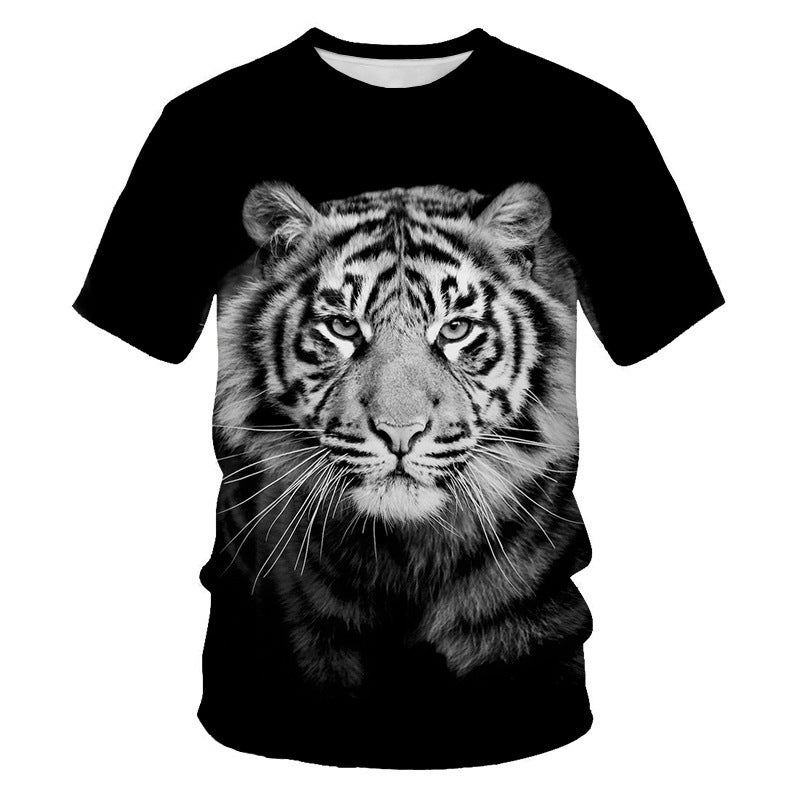 Men'S Short-Sleeved T-Shirt Lion Tiger 3D Digital Printing Round Neck T-Shirt Short-Sleeved Top - Image 2
