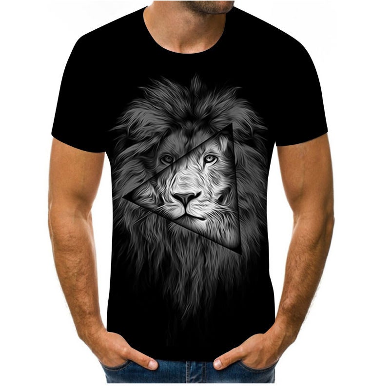 Men'S Short-Sleeved T-Shirt Lion Tiger 3D Digital Printing Round Neck T-Shirt Short-Sleeved Top - Image 4
