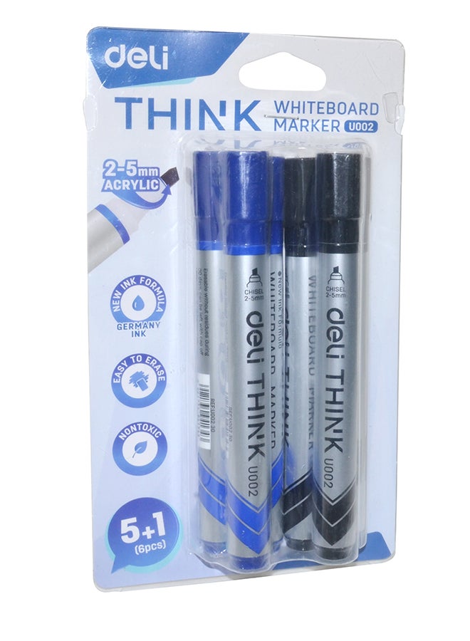 Deli Think  Whiteboard Marker Chisel Ass 5+1 Pcs - Image 1