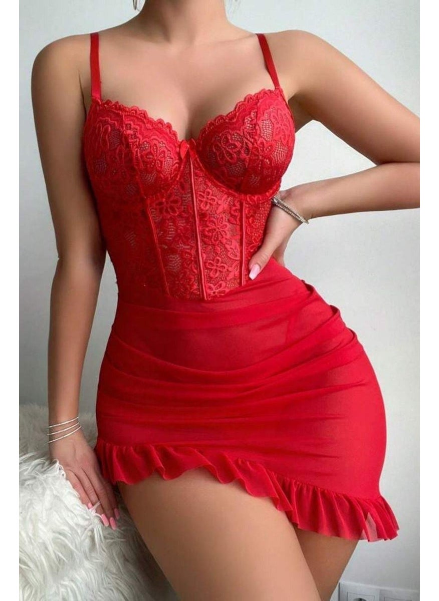 Bella Notte 2 Piece Underwire Ruffle Lace Tulle Nightgown  - Image 1