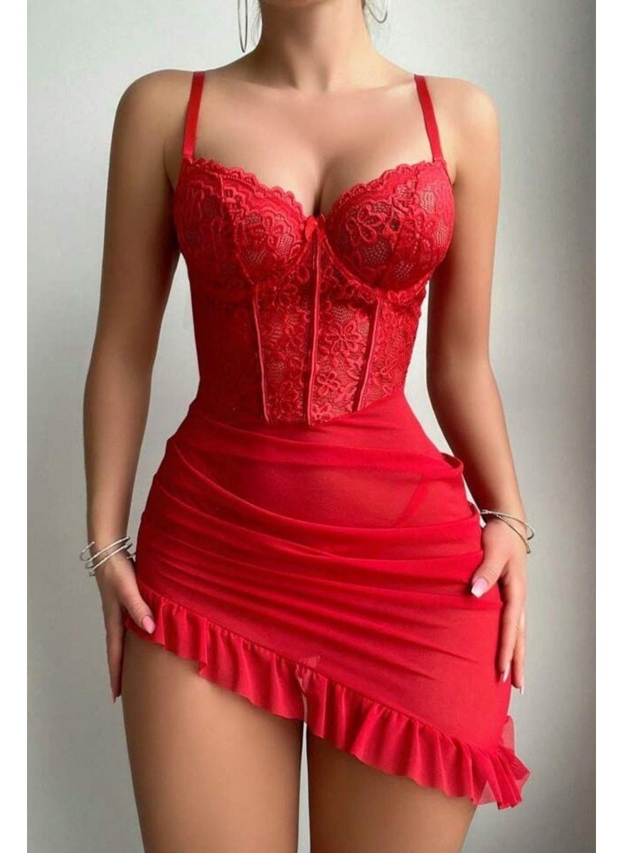 Bella Notte 2 Piece Underwire Ruffle Lace Tulle Nightgown  - Image 3