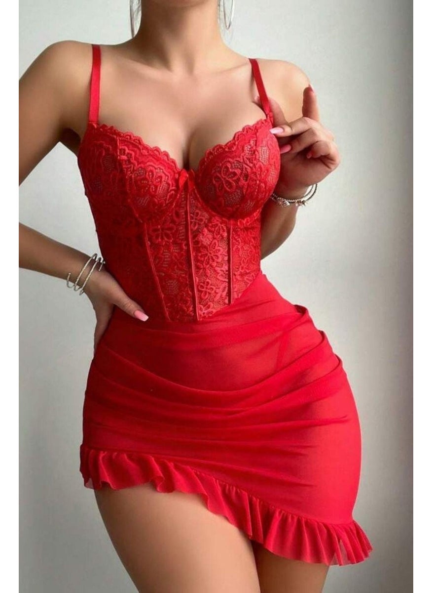Bella Notte 2 Piece Underwire Ruffle Lace Tulle Nightgown  - Image 2