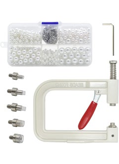 Pearl Handmade Setting Machine, Beads Rivet Fixing Machine with 5 Sizes of Round Pearl Beads Rivet Studs for Hats/Shoes/Clothes/Bags/Skirts