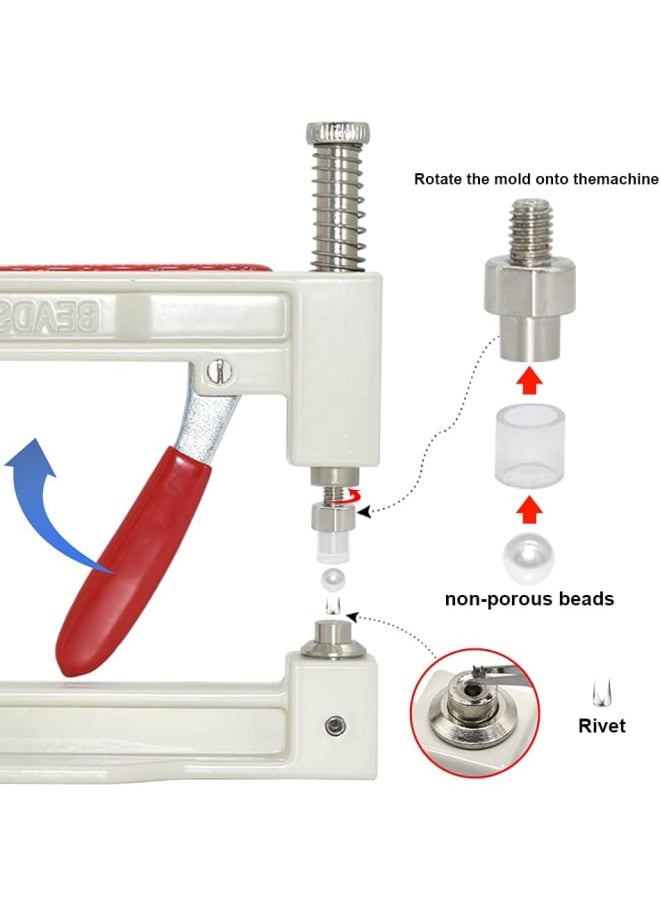 Generic - Pearl Handmade Setting Machine, Beads Rivet Fixing Machine with 5 Sizes of Round Pearl Beads Rivet Studs for Hats/Shoes/Clothes/Bags/Skirts - Image 1