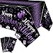 Tudomro 3 Pcs Happy Birthday Tablecloths Happy Birthday Party Decorations Plastic Table Cover Rectangular Cloths for Women Men Baby Shower Party Supplies 108 x 54 Inch Black Purple - Image 3