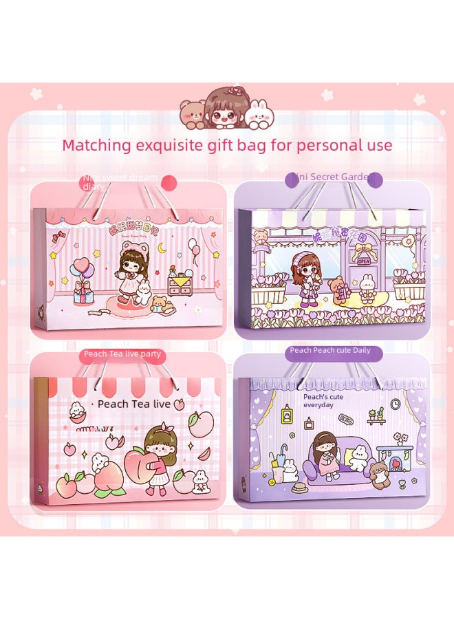 Kaba Bear مجموعة هدايا دفتر الحسابات اليدوية، دفتر حسابات يدوي لطيف للبنات، قرطاسية للأطفال، دفتر ملاحظات للبنات مع ملصقات وحقيبة هدايا - Image 4