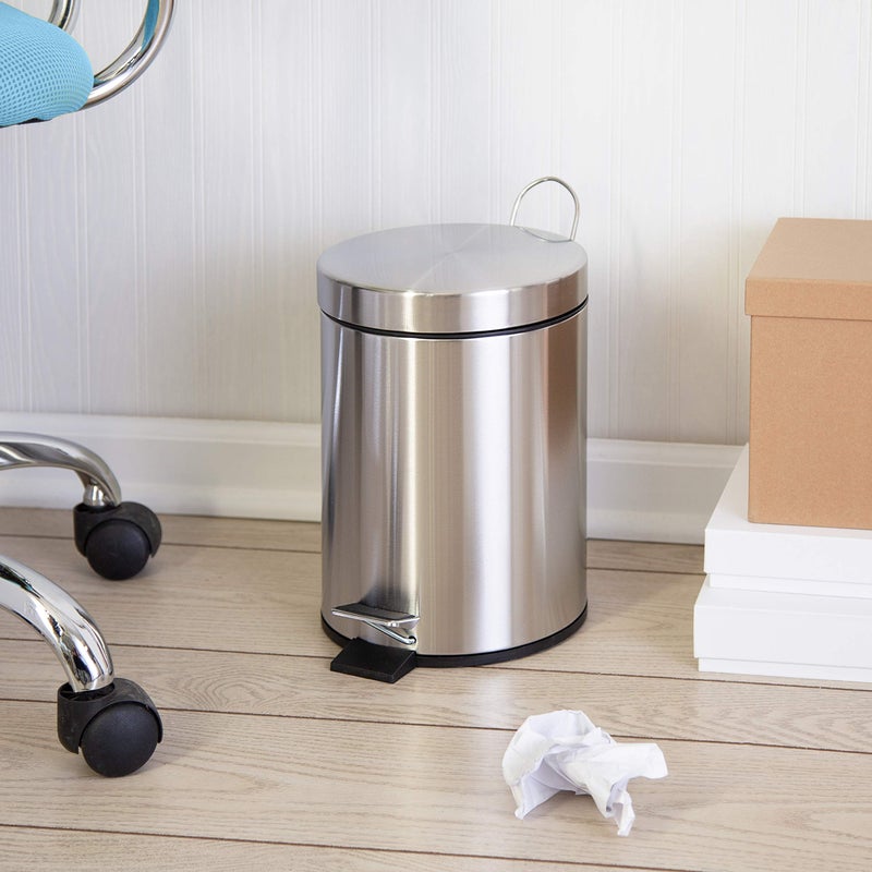 Honey Can Do Honey-Can-Do Mini Stainless Steel Trash Can with Lid and Foot Pedal TRS-01449 Silver - Image 2