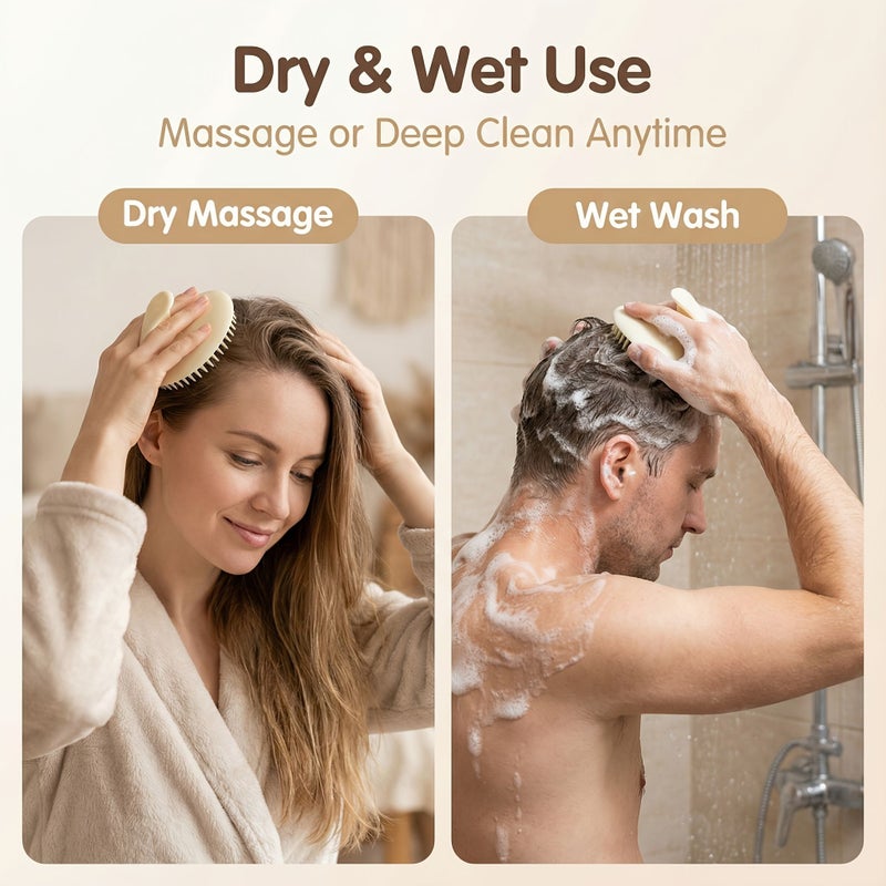 Beige 2pcs Scalp Massager Shampoo Brush for Nail Protection Home Hair Washing Tool Deep Cleansing Soft Bristles Wet Dry Use - Image 4
