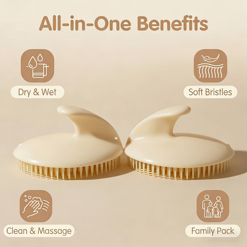 Beige 2pcs Scalp Massager Shampoo Brush for Nail Protection Home Hair Washing Tool Deep Cleansing Soft Bristles Wet Dry Use - Image 5