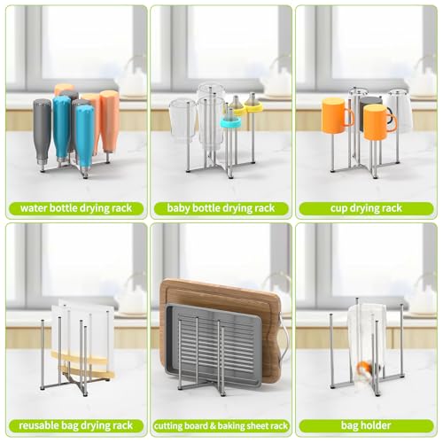 SHILFID Reusable Bag & Bottle Drying Rack, Baby Bottle Drying Rack, Collapsible Cup Drying Rack for Glass, Mugs -Stainless Steel Countertop Organizer - Image 3