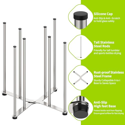 SHILFID Reusable Bag & Bottle Drying Rack, Baby Bottle Drying Rack, Collapsible Cup Drying Rack for Glass, Mugs -Stainless Steel Countertop Organizer - Image 5