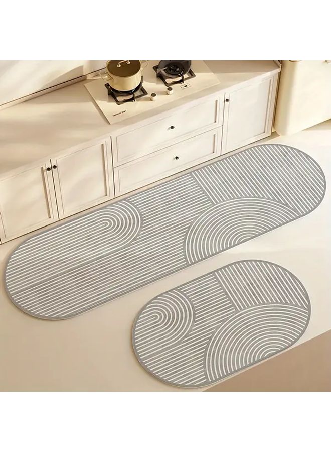 Beige Modern Kitchen Mat Set With Circular Design Rubber Base Wipeable Floor Mat - Image 2