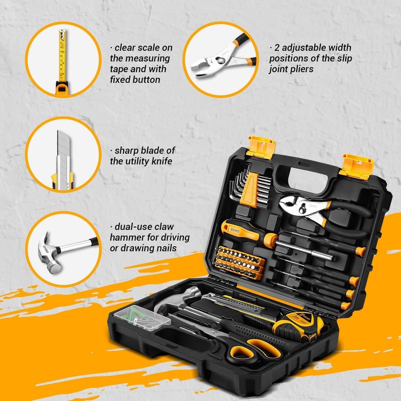 DEKOPRO General Household Hand Tool Kit with Plastic Toolbox Storage Case, All Purpose Home Tool Kit Includes Essential Tools for Office College Repairs, 50 Piece - Image 5