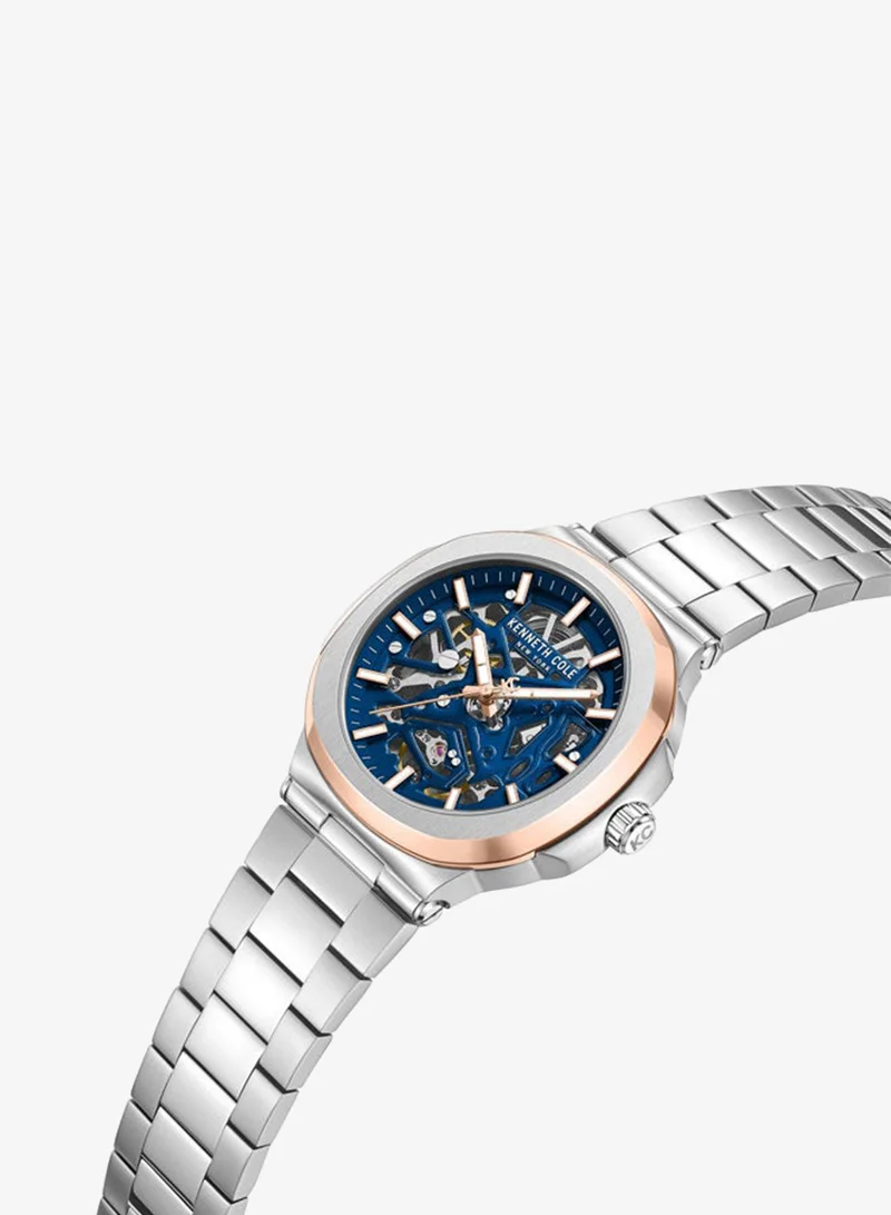 كينيث كول نيو يورك Blue Dial Stainless Steel Bracelet Multifunction Watch for Men, 45.5mm
