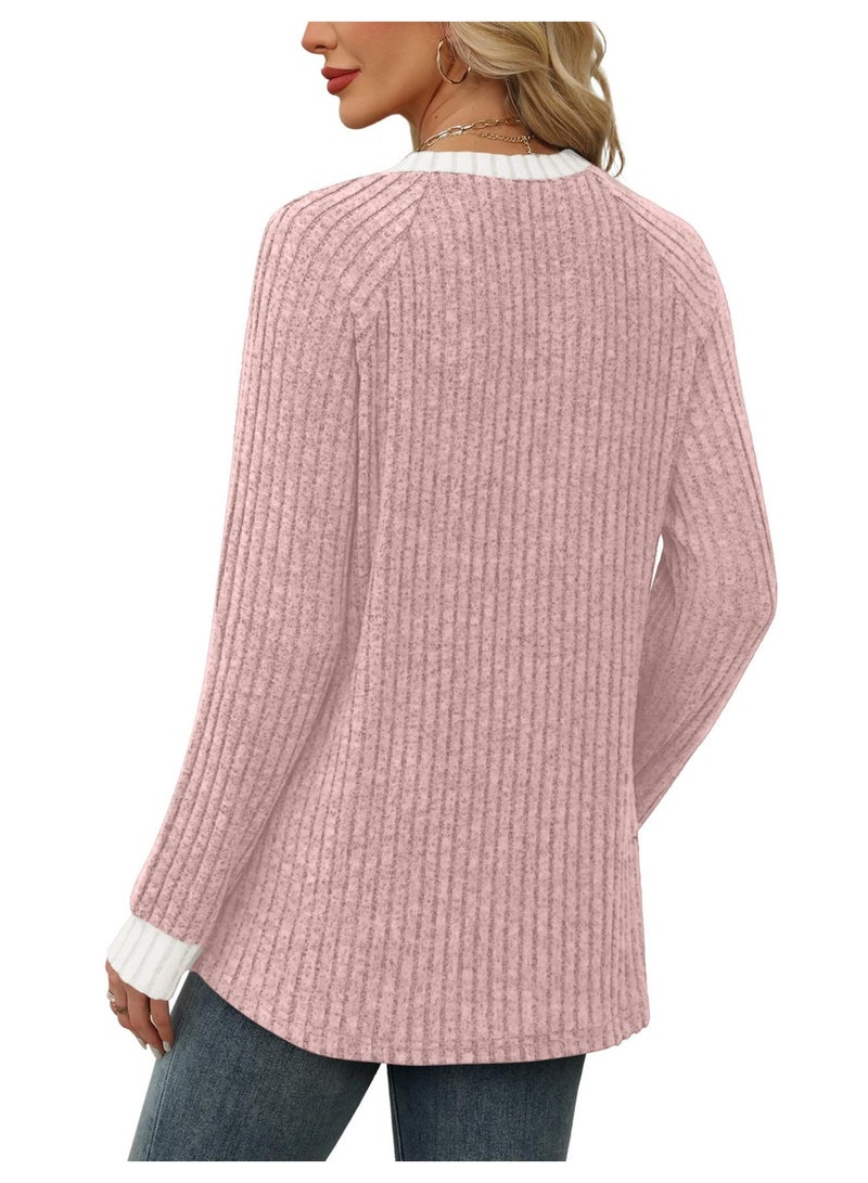 general WIHOLL Long Sleeve Shirts for Women Lightweight Sweaters Fall Outfits 2025 Color Block Winter Clothing Dressy Casual Soft - Image 2