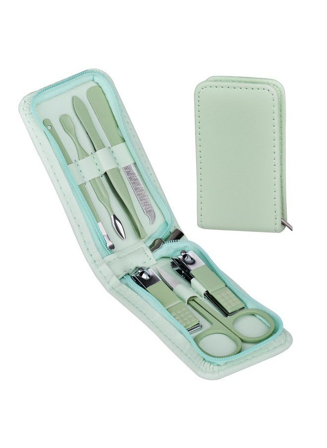 HANTEKAS - 7 Pcs Manicure Set Stainless Steel Nail Clippers Nail Care Tools, Beauty Tools Set With Professional Eyebrow Scissors Tweezers, Portable Travel Grooming Kit With Zipper Leather Case For Men And Women - Image 1
