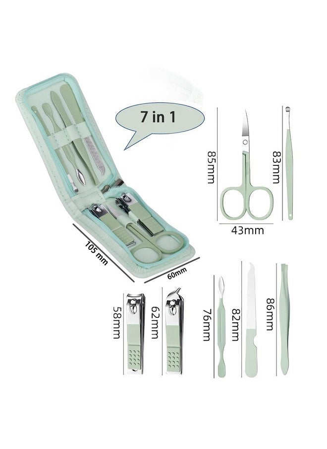 HANTEKAS - 7 Pcs Manicure Set Stainless Steel Nail Clippers Nail Care Tools, Beauty Tools Set With Professional Eyebrow Scissors Tweezers, Portable Travel Grooming Kit With Zipper Leather Case For Men And Women - Image 1