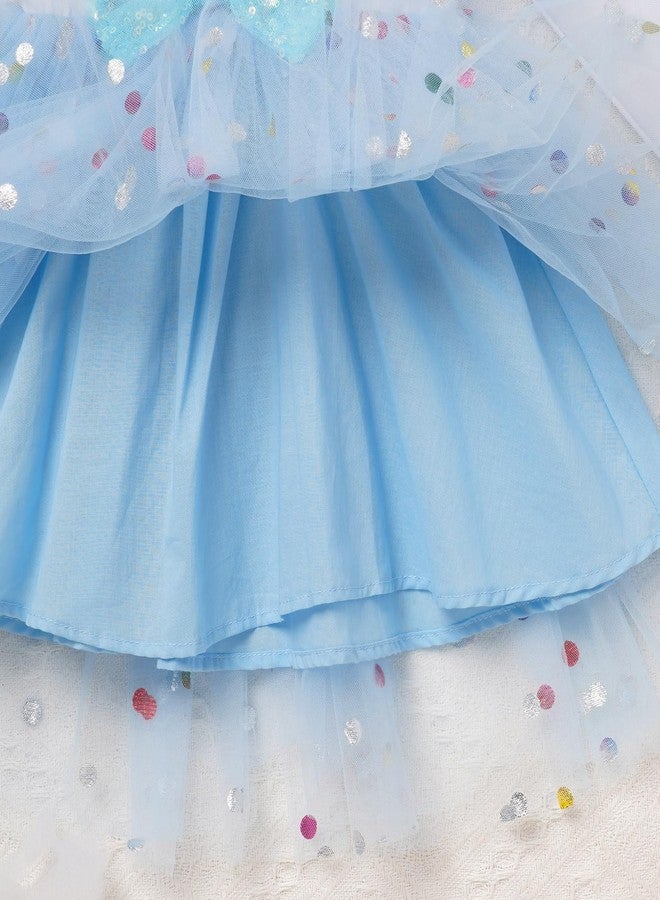 ODOLDI Toddler Girl Birthday Party Outfit Long Sleeve Tutu Dog Ears Hair Clips Set Photo Shoot Blue one 1T - Image 4