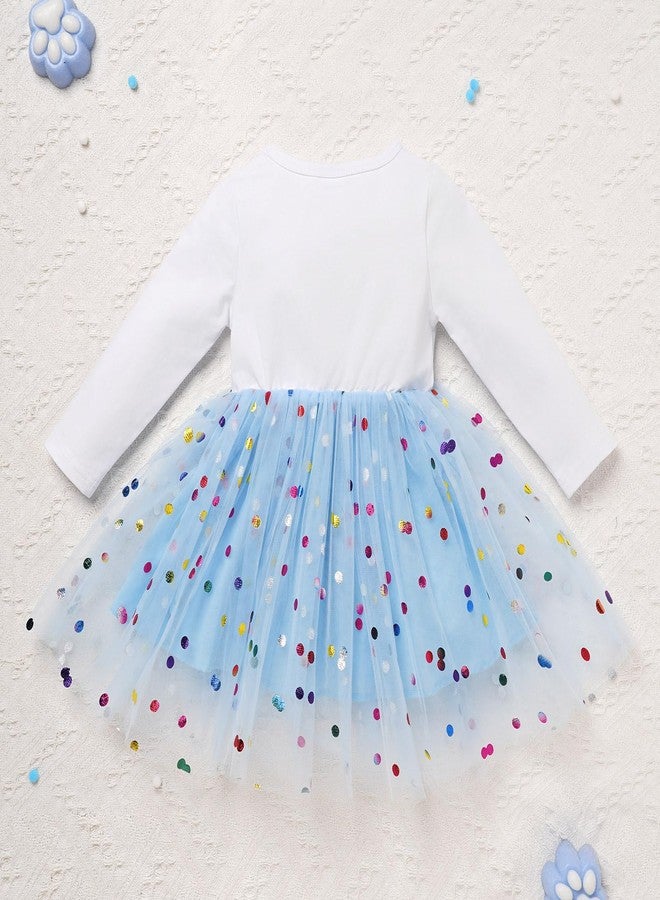 ODOLDI Toddler Girl Birthday Party Outfit Long Sleeve Tutu Dog Ears Hair Clips Set Photo Shoot Blue one 1T - Image 3