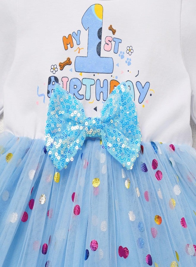 ODOLDI Toddler Girl Birthday Party Outfit Long Sleeve Tutu Dog Ears Hair Clips Set Photo Shoot Blue one 1T - Image 2