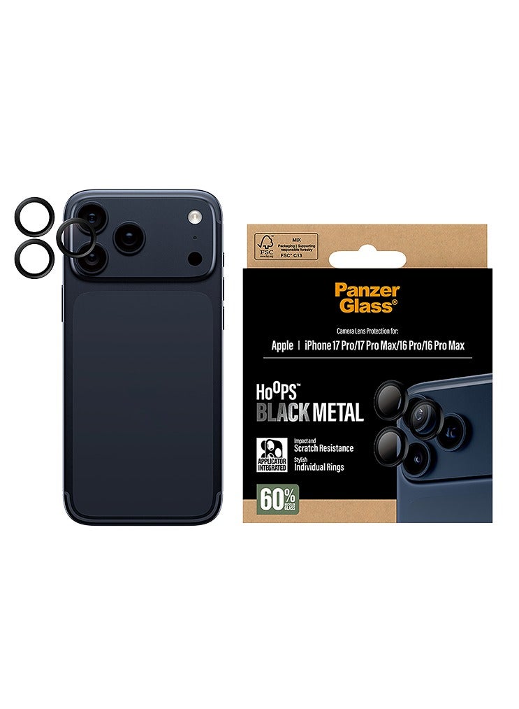 بانزرجلاس حماية كاميرا بانزر جلاس Hoops منفصلة إطار أسود ايفون 17 برو و ايفون 17 برو ماكس - Image 1