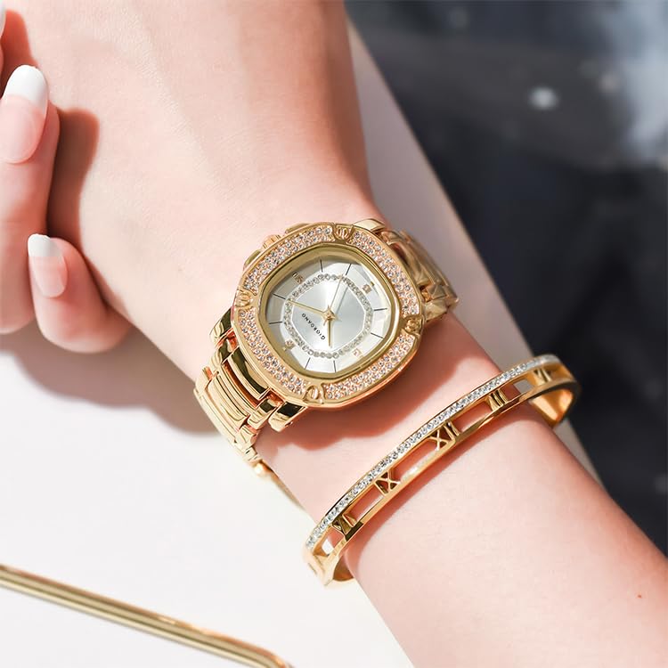 Giordano Analog Watch for Women with Square Dial, Crystal Studded Bezel, Quartz Movement, Water Resistant and Stainless Steel Strap - GZ-60109 - Image 5