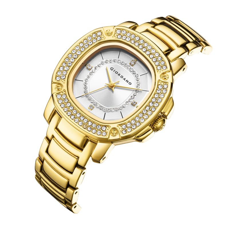 Giordano Analog Watch for Women with Square Dial, Crystal Studded Bezel, Quartz Movement, Water Resistant and Stainless Steel Strap - GZ-60109 - Image 4