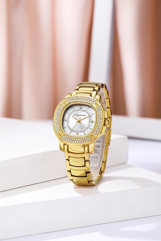 Giordano Analog Watch for Women with Square Dial, Crystal Studded Bezel, Quartz Movement, Water Resistant and Stainless Steel Strap - GZ-60109 - Image 3