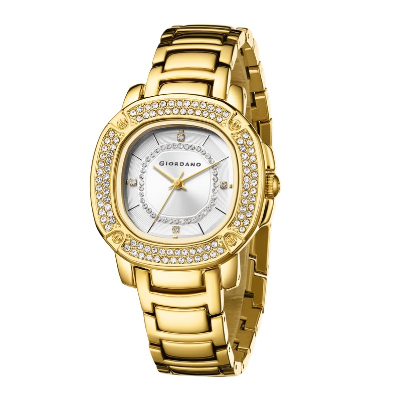 Giordano Analog Watch for Women with Square Dial, Crystal Studded Bezel, Quartz Movement, Water Resistant and Stainless Steel Strap - GZ-60109 - Image 1