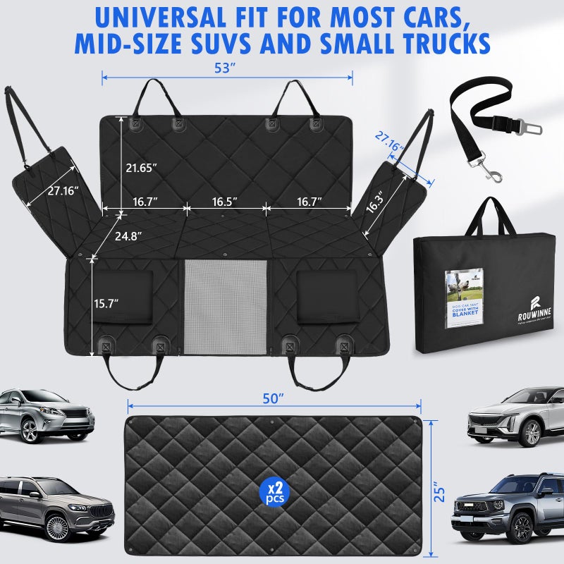 ROUWINNE Back Seat Extender for Dogs-Large Space, with Blankets, Hard Bottom Dog Car Seat Cover for Back Seat, Sturdy Backseat Extender for Dogs, Waterproof Dog Hammock for Car, SUV, Truck, Black - Image 4