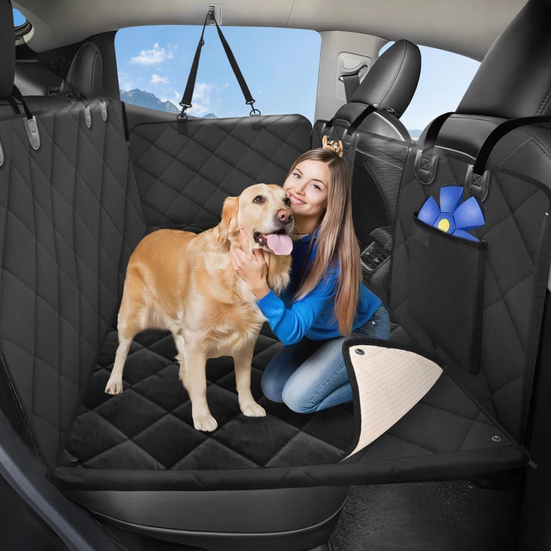 ROUWINNE Back Seat Extender for Dogs-Large Space, with Blankets, Hard Bottom Dog Car Seat Cover for Back Seat, Sturdy Backseat Extender for Dogs, Waterproof Dog Hammock for Car, SUV, Truck, Black - Image 1