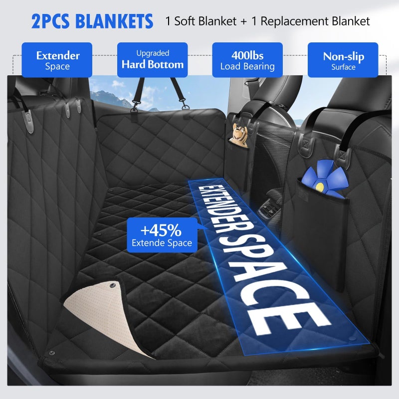 ROUWINNE Back Seat Extender for Dogs-Large Space, with Blankets, Hard Bottom Dog Car Seat Cover for Back Seat, Sturdy Backseat Extender for Dogs, Waterproof Dog Hammock for Car, SUV, Truck, Black - Image 2