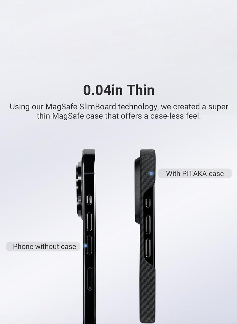 PITAKA iPhone15 Pro Max Ultra-Slim Case MagEZ 4 with MagSafe Compatible & 600D Aramid Fiber / Camera Protection / Compatible with aby Qi Wireless Charger / No Signal Interference - Black/Grey Twill  - Image 5