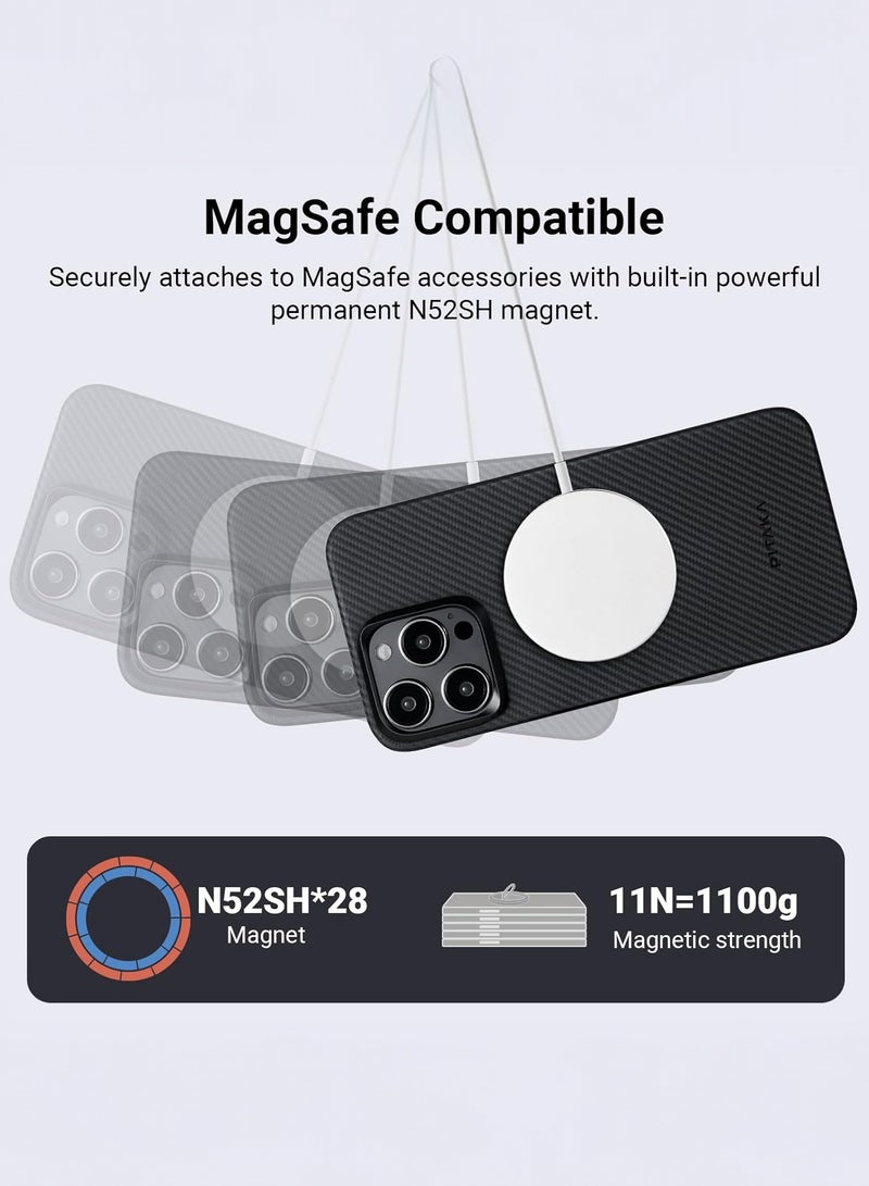 PITAKA iPhone15 Pro Max Ultra-Slim Case MagEZ 4 with MagSafe Compatible & 600D Aramid Fiber / Camera Protection / Compatible with aby Qi Wireless Charger / No Signal Interference - Black/Grey Twill  - Image 3
