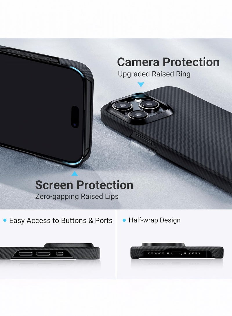 PITAKA iPhone15 Pro Max Ultra-Slim Case MagEZ 4 with MagSafe Compatible & 600D Aramid Fiber / Camera Protection / Compatible with aby Qi Wireless Charger / No Signal Interference - Black/Grey Twill  - Image 4
