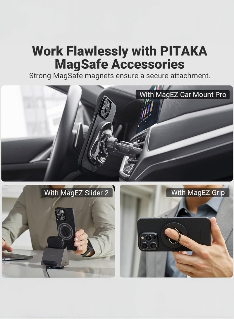 PITAKA iPhone15 Pro Max Ultra-Slim Case MagEZ 4 with MagSafe Compatible & 600D Aramid Fiber / Camera Protection / Compatible with aby Qi Wireless Charger / No Signal Interference - Black/Grey Twill  - Image 2