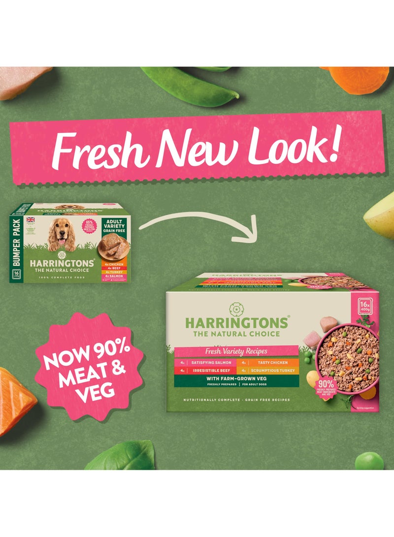 HARRINGTONS Complete Wet Tray Grain Free Hypoallergenic Adult Dog Food Classics Variety Pack 16x400g - Chicken, Lamb, Beef & Duck - Made with All Natural Ingredients - Image 1