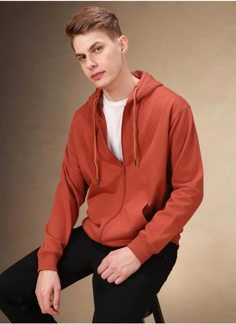 دينيس لينغو Men's Rust Polyester Blend Solid Regular Fit Sweatshirt